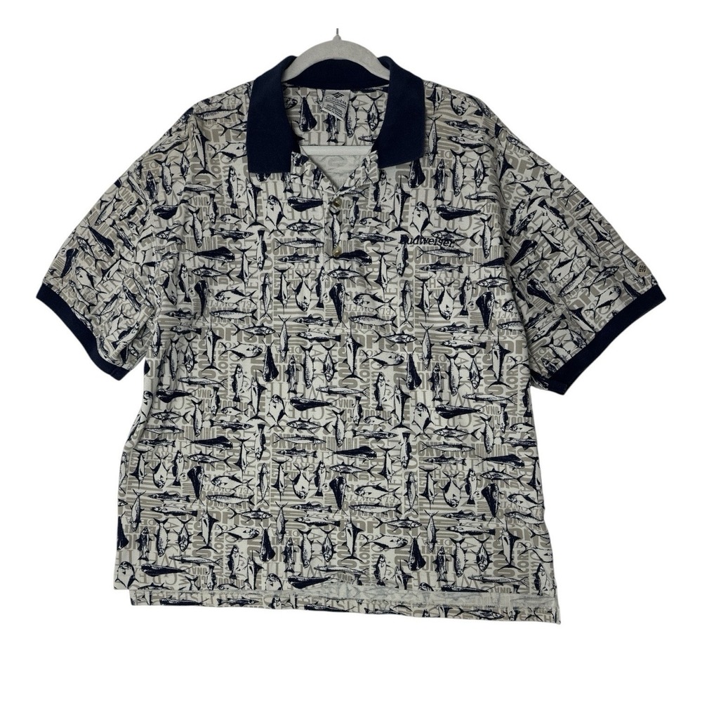 Vintage Columbia Polo Shirt Mens XL Sportswear Fishing Fish Bud Logo‎ Outdoor